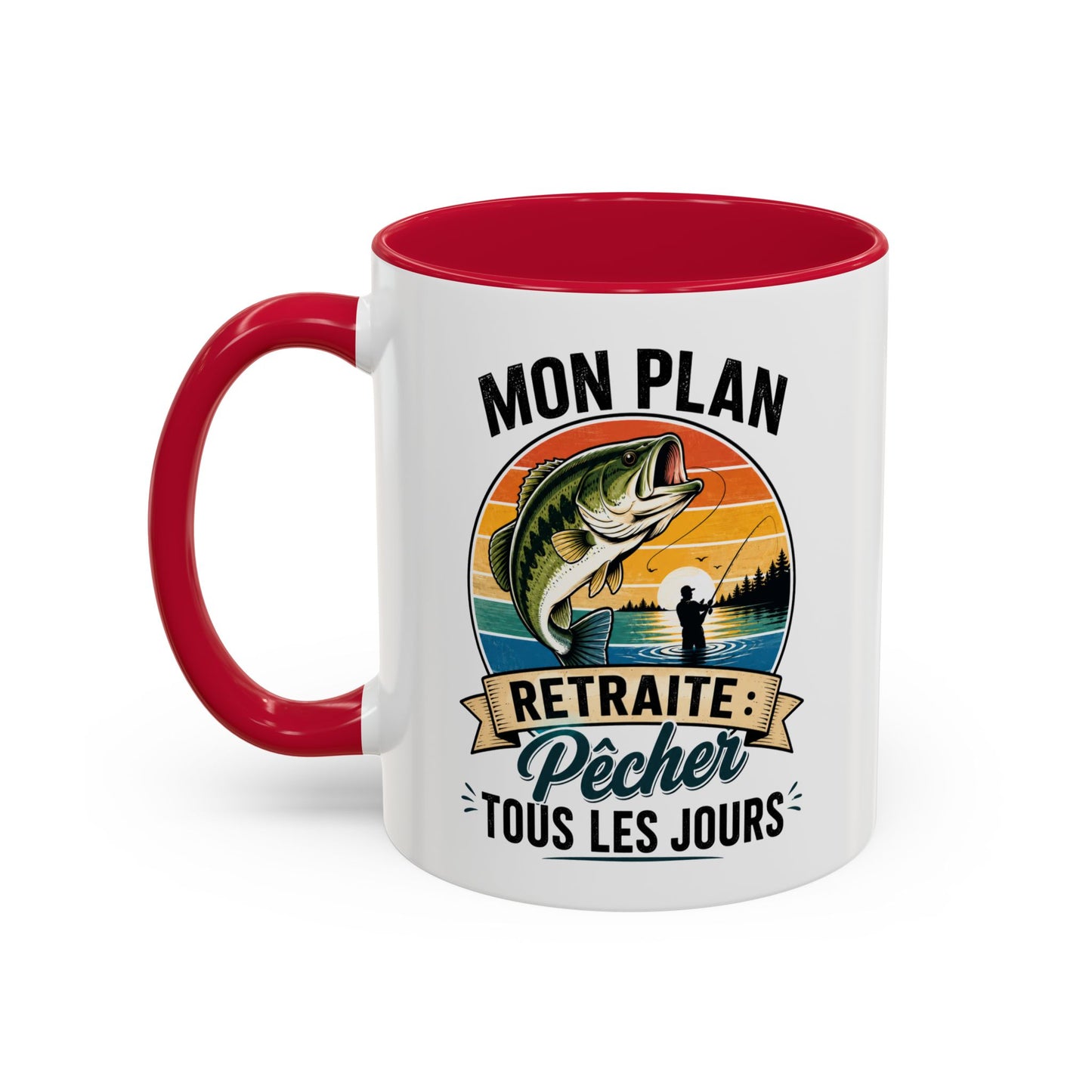 Mug Retraite Pêche – Tasse Humoristique Poisson – Cadeau Homme Futur Retraité Passionné de Loisirs en Plein Air – 325 ml Noir Bleu Rouge