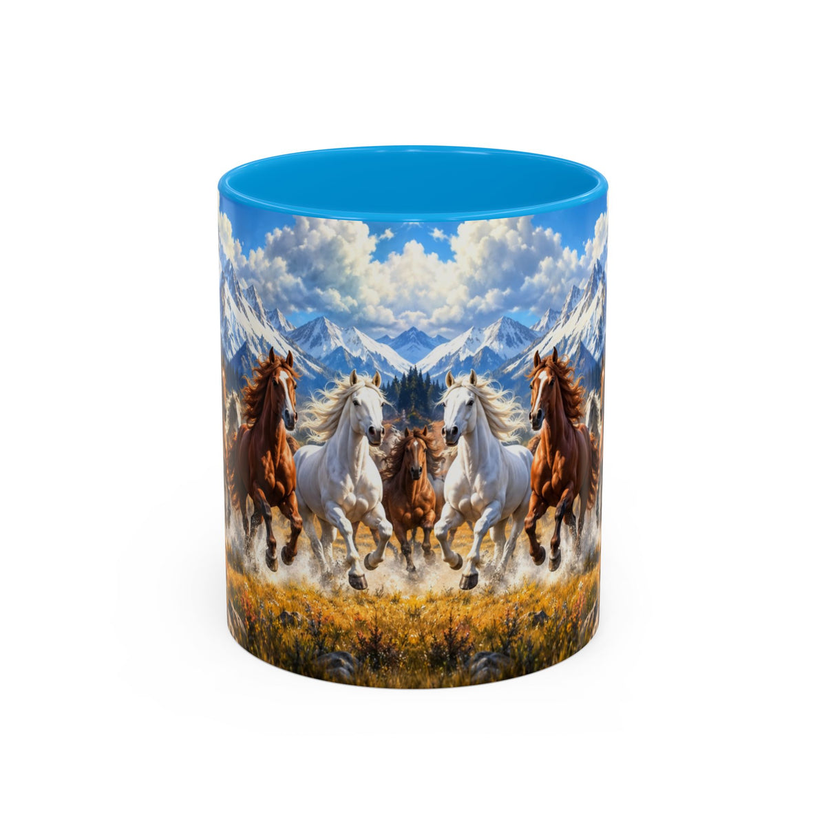 Mug Chevaux au Galop dans les Montagnes – Tasse Paysage Nature avec Troupeau de Chevaux – Cadeau Original Amoureux des Chevaux