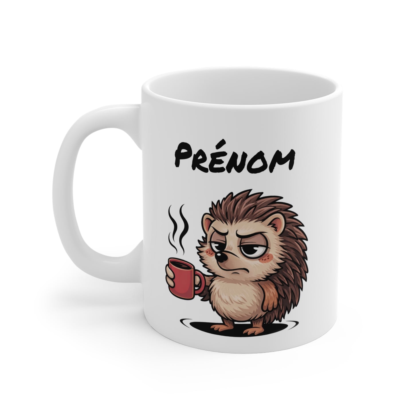 Tasse Personnalisable Hérisson Fatigué – Mug Humour Café Matin Difficile – Cadeau Drôle Prénom 325ml