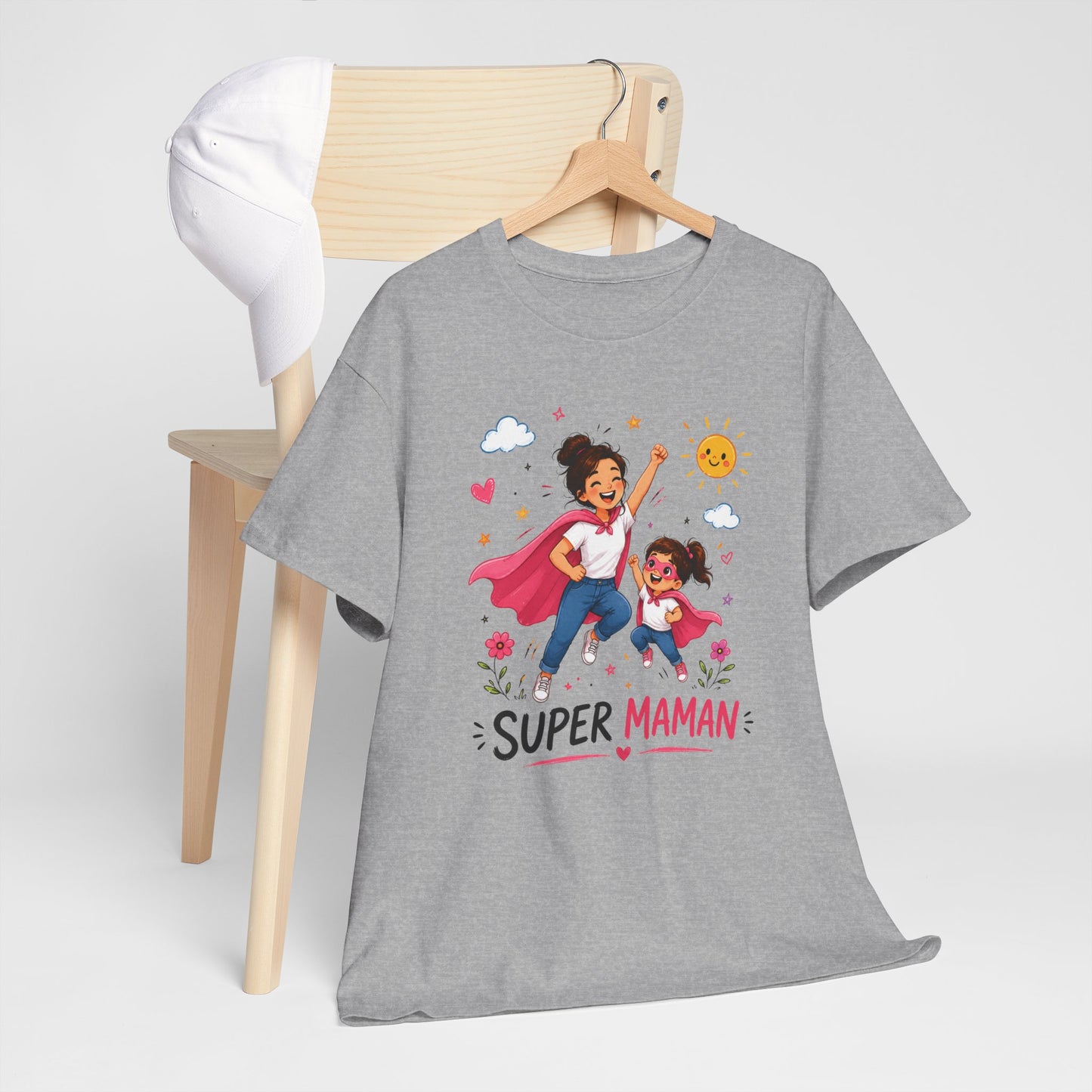 Tee-Shirt Super Maman – Cadeau Fête des Mères – Maman Héroïne avec Fille – Tee-Shirt Femme Amour Famille