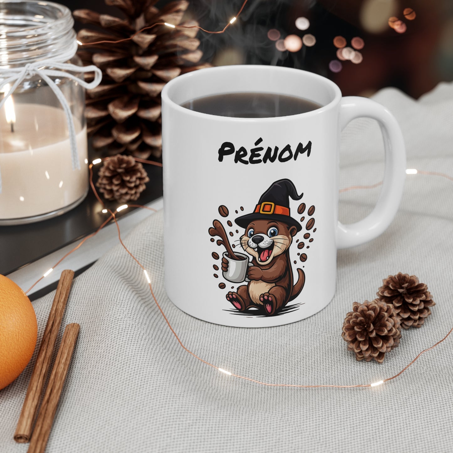 Mug Personnalisé Loutre Sorcier Halloween 325ml – Tasse Céramique Prénom Drôle et Festif – Cadeau Original