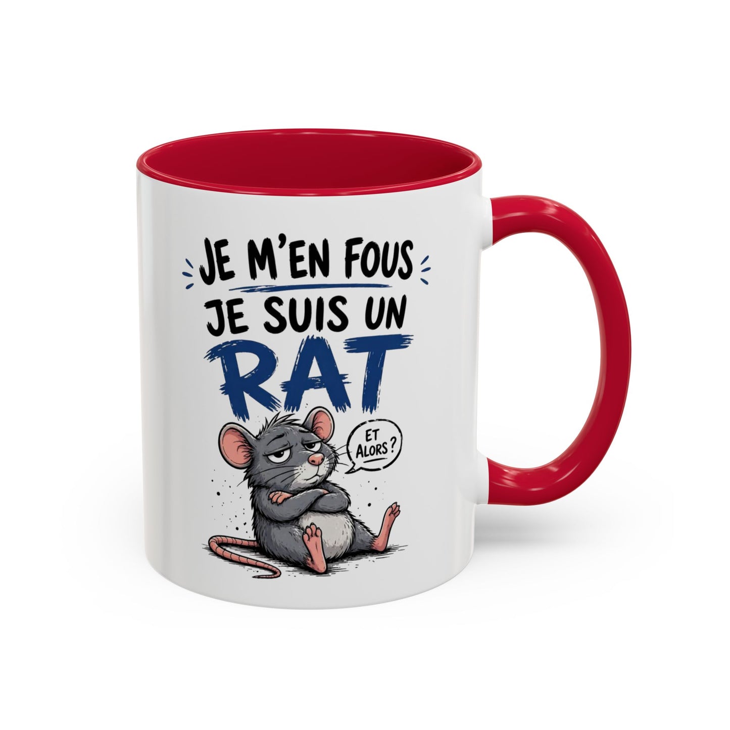 Mug Humour Sarcastique – Je M’en Fous Je Suis Un Rat – Tasse Souris Drôle et Décalée – Cadeau Original Céramique 325ml Noir Bleu Rouge