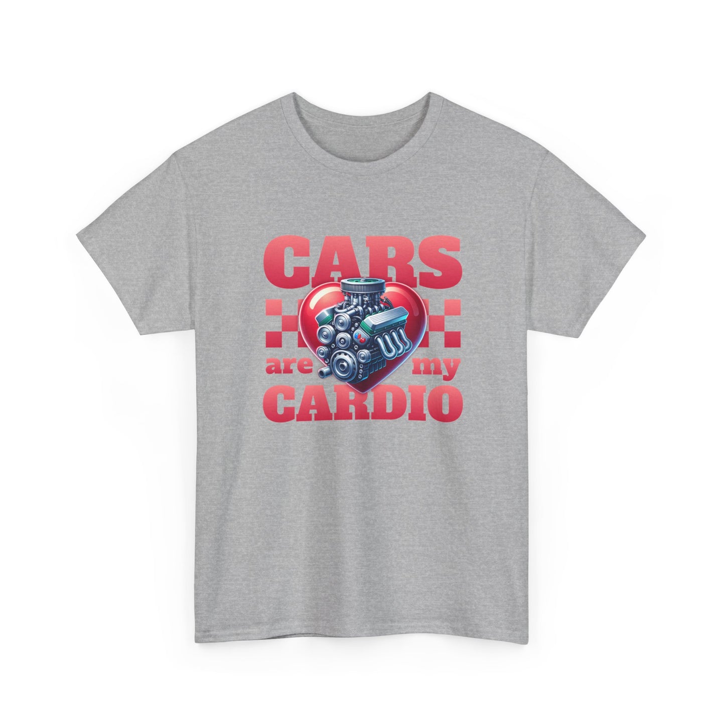 T-Shirt Cars Are My Cardio Homme Femme – Tee Shirt Moteur Cœur Voiture – Cadeau Passion Auto Mécanique Noir Blanc Gris