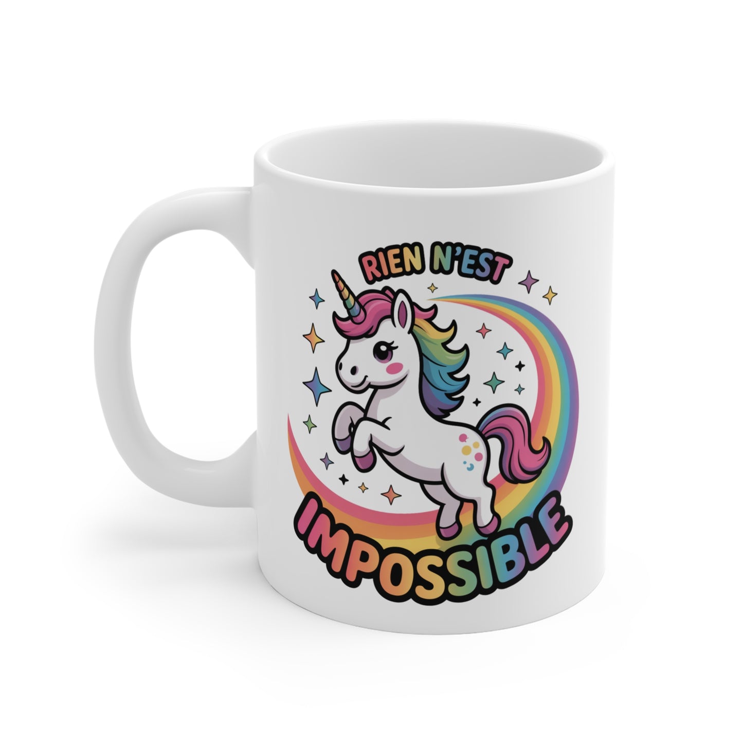 Mug Licorne Inspirant – Rien N’est Impossible – Tasse Motivation Arc-en-ciel – Cadeau Positif Mignon 325 ml
