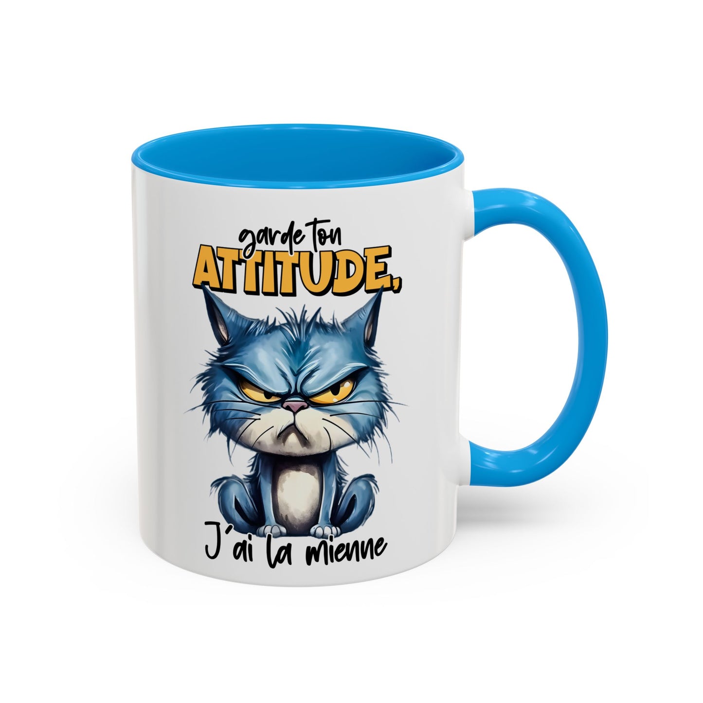 Tasse Garde Ton Attitude J’Ai La Mienne – Mug Chat Grincheux Humour Drôle 325ml