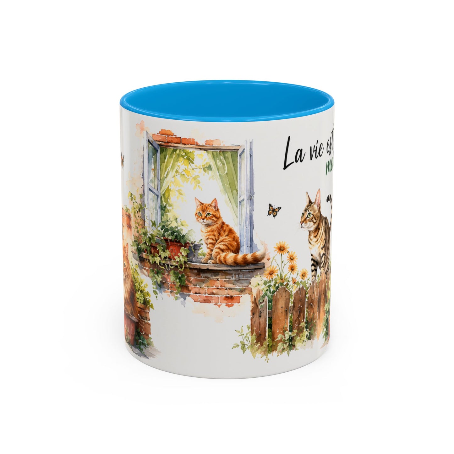Tasse Chat Aquarelle Vintage – La Vie est Meilleure avec des Chats – Mug Déco Champêtre et Félin 325ml