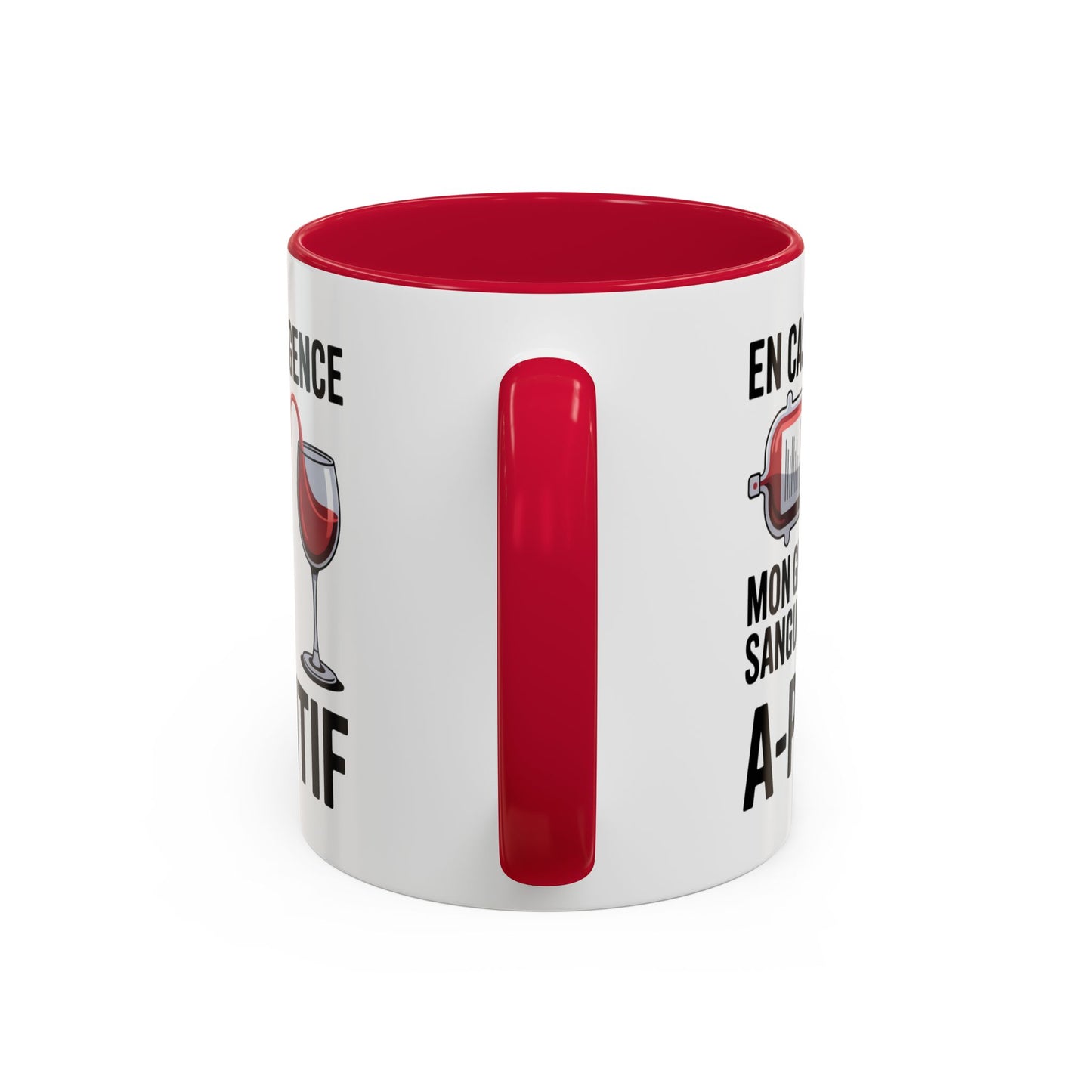 Mug Vin Humoristique – Tasse Apéro Groupe Sanguin Apéritif – Cadeau Amoureux du Vin – Céramique 325ml Noir Bleu Rouge