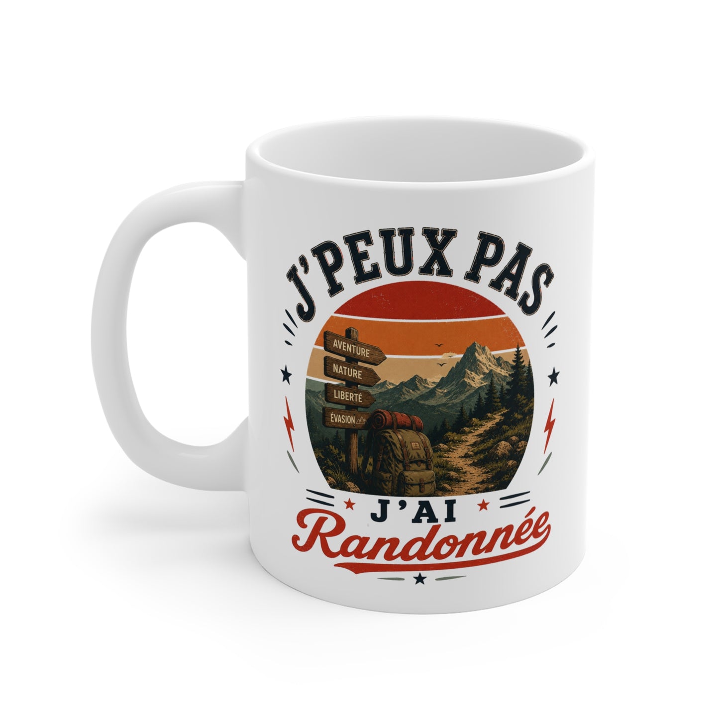 Tasse J’Peux Pas J’Ai Randonnée – Mug Humour Randonneur Vintage – Cadeau Nature Montagne Homme Femme 325ml