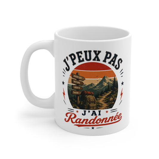 Tasse J’Peux Pas J’Ai Randonnée – Mug Humour Randonneur Vintage – Cadeau Nature Montagne Homme Femme 325ml