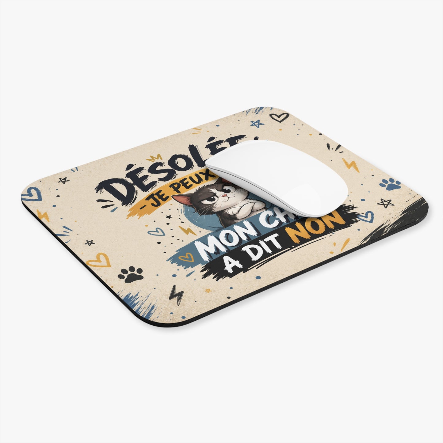 Tapis de Souris 22x18cm Désolée Je Peux Pas Mon Chat a Dit Non – Humour Chat – Cadeau Drôle Original