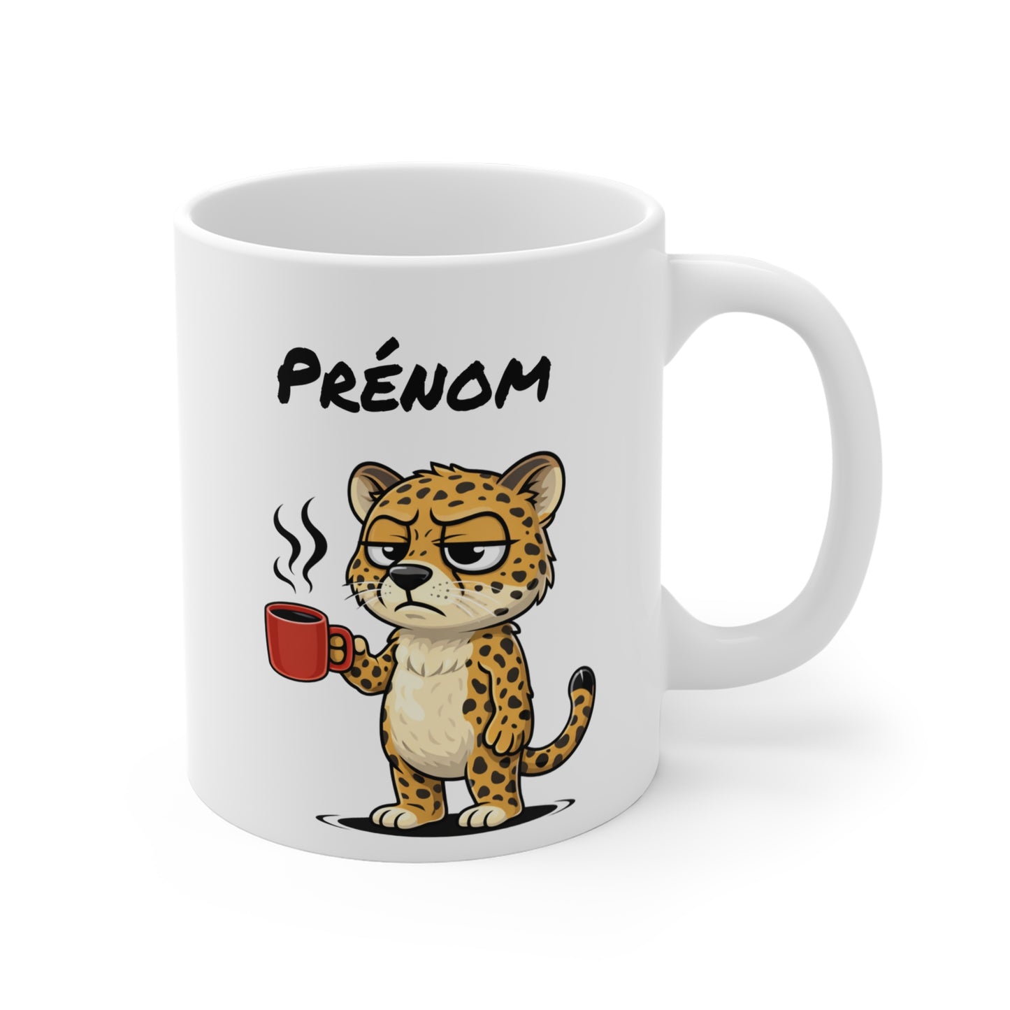 Mug Léopard Fatigué Personnalisable 325ml – Tasse Café Humour Animal Sauvage Drôle Réveil Difficile Bureau