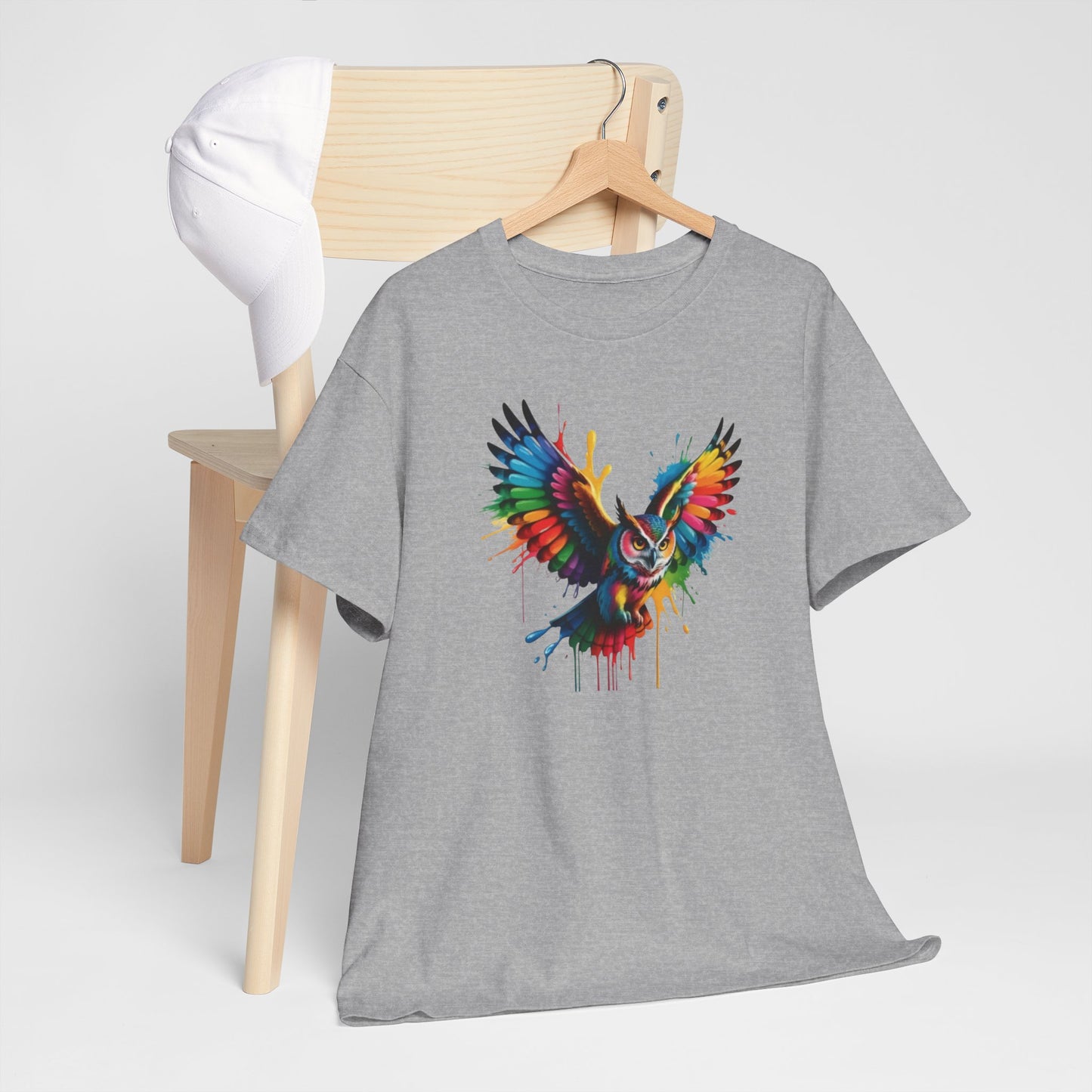 T-Shirt Hibou Coloré – Tee Shirt Chouette Art Dripping Multicolore – Cadeau Animal Streetwear Noir Blanc Gris