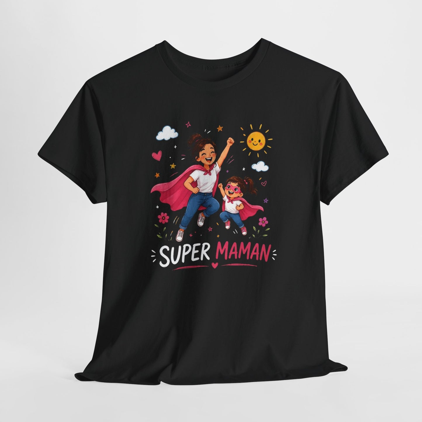 Tee-Shirt Super Maman – Cadeau Fête des Mères – Maman Héroïne avec Fille – Tee-Shirt Femme Amour Famille