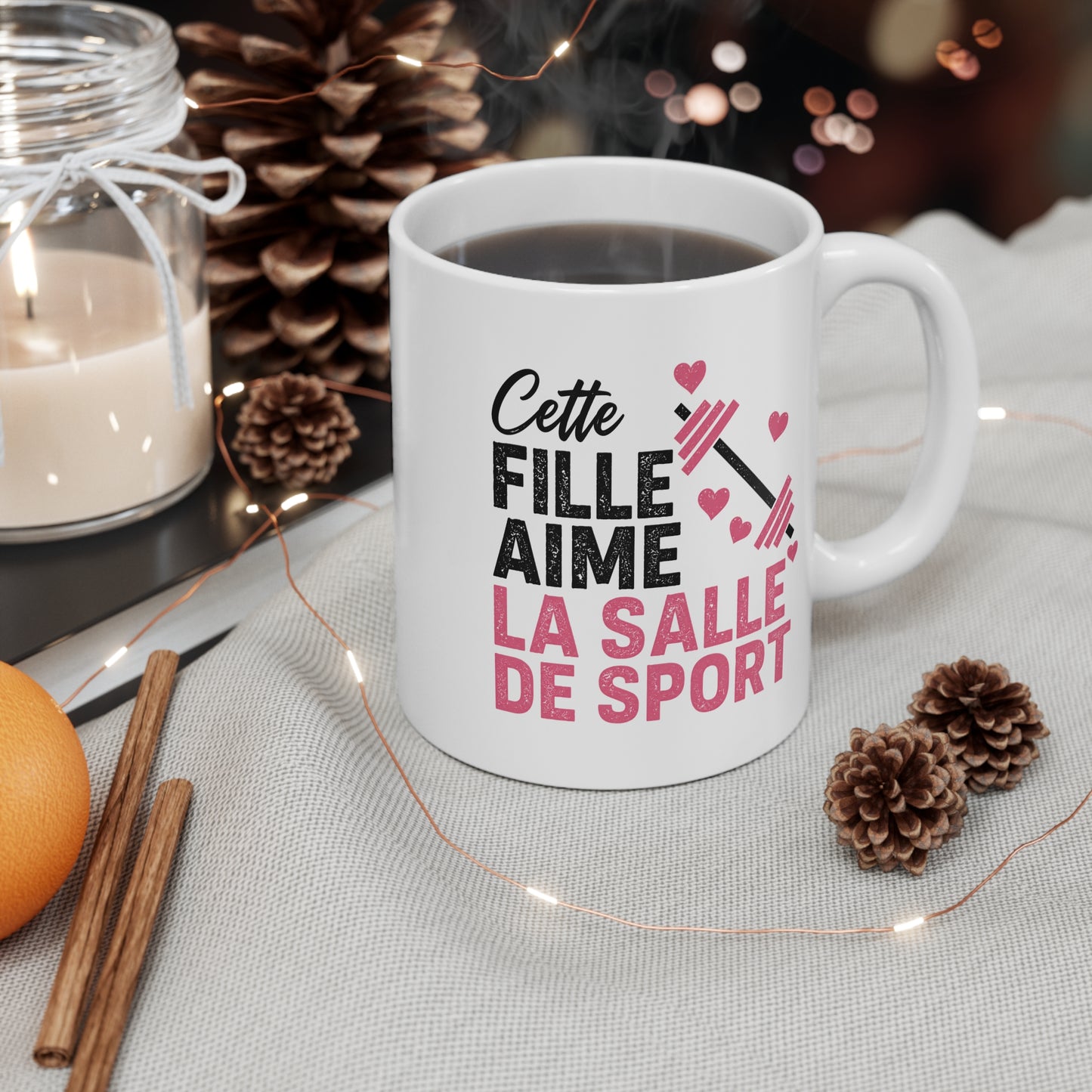 Mug Femme Fitness – Tasse Musculation Haltères – Cadeau Original Sportive, Gym Entraînement Bodybuilding