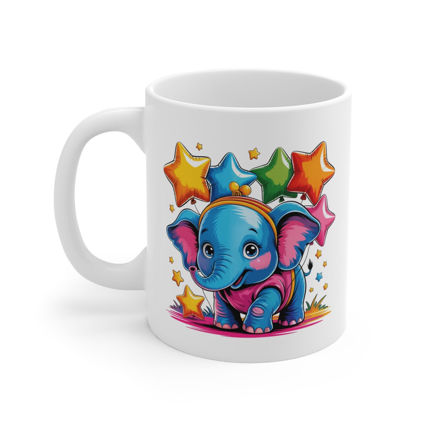 Mug Éléphant Kawaii avec Étoiles – Tasse Bébé Éléphant Coloré et Mignon – Design Cute Arc-en-Ciel et Féérique – Cadeau Original pour Enfants et Amoureux des Animaux – Céramique 325ml...