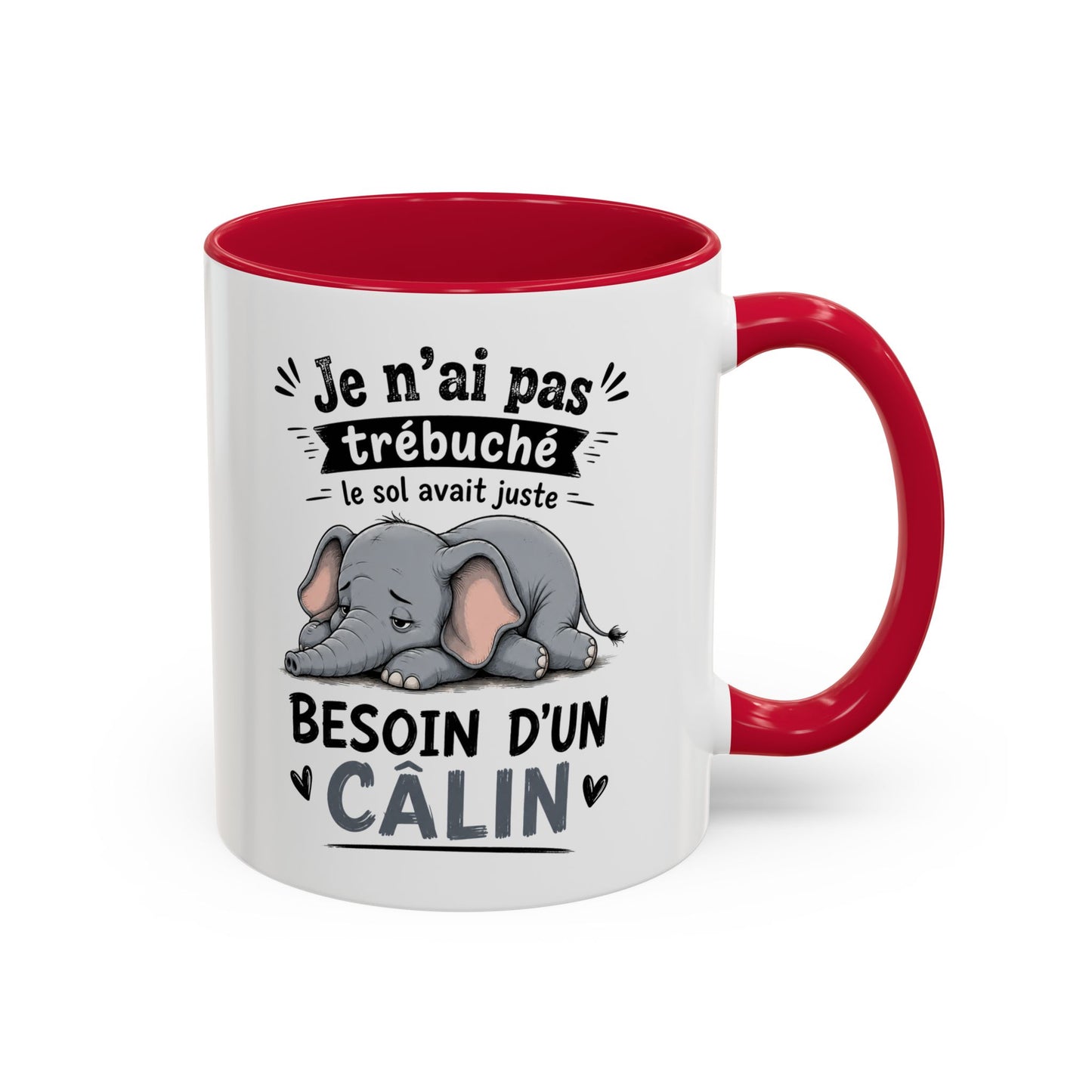 Mug Éléphant Humour – Tasse Animal Mignon Fatigué – Cadeau Original Amour Tendresse Câlin Homme et Femme Noir Bleu Rouge