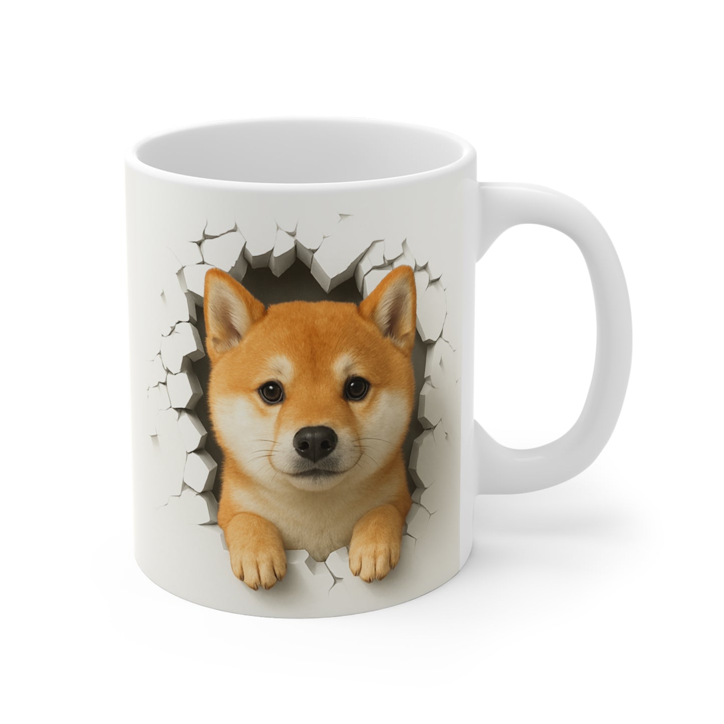 Mug Shiba Inu Effet Mur Cassé – Tasse Chien 3D Trompe-l’œil – Cadeau Original Amoureux du Shiba Inu