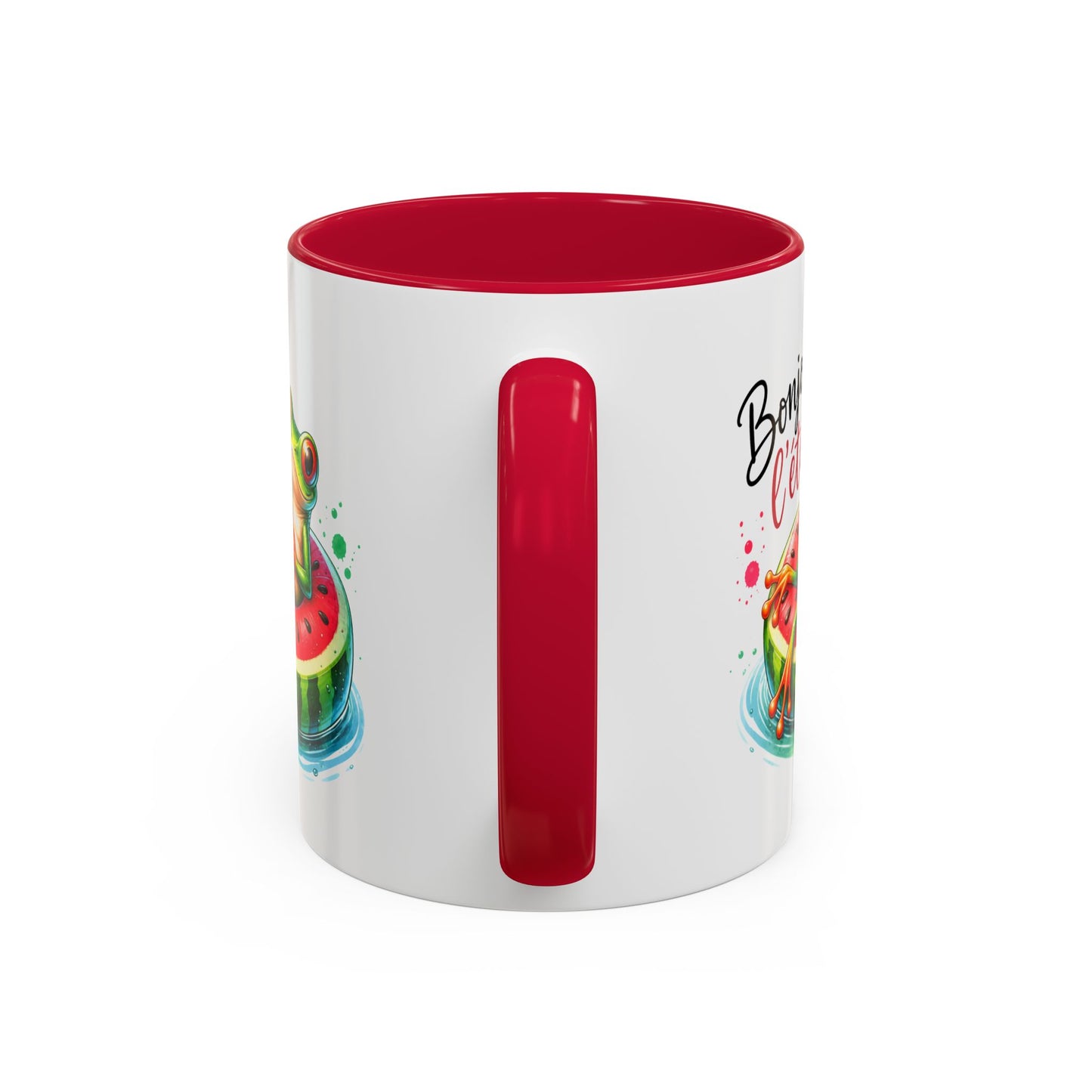 Tasse Bonjour l’Été – Mug Grenouille sur Bouée Pastèque – Cadeau Été Vacances Humour Homme Femme 325ml