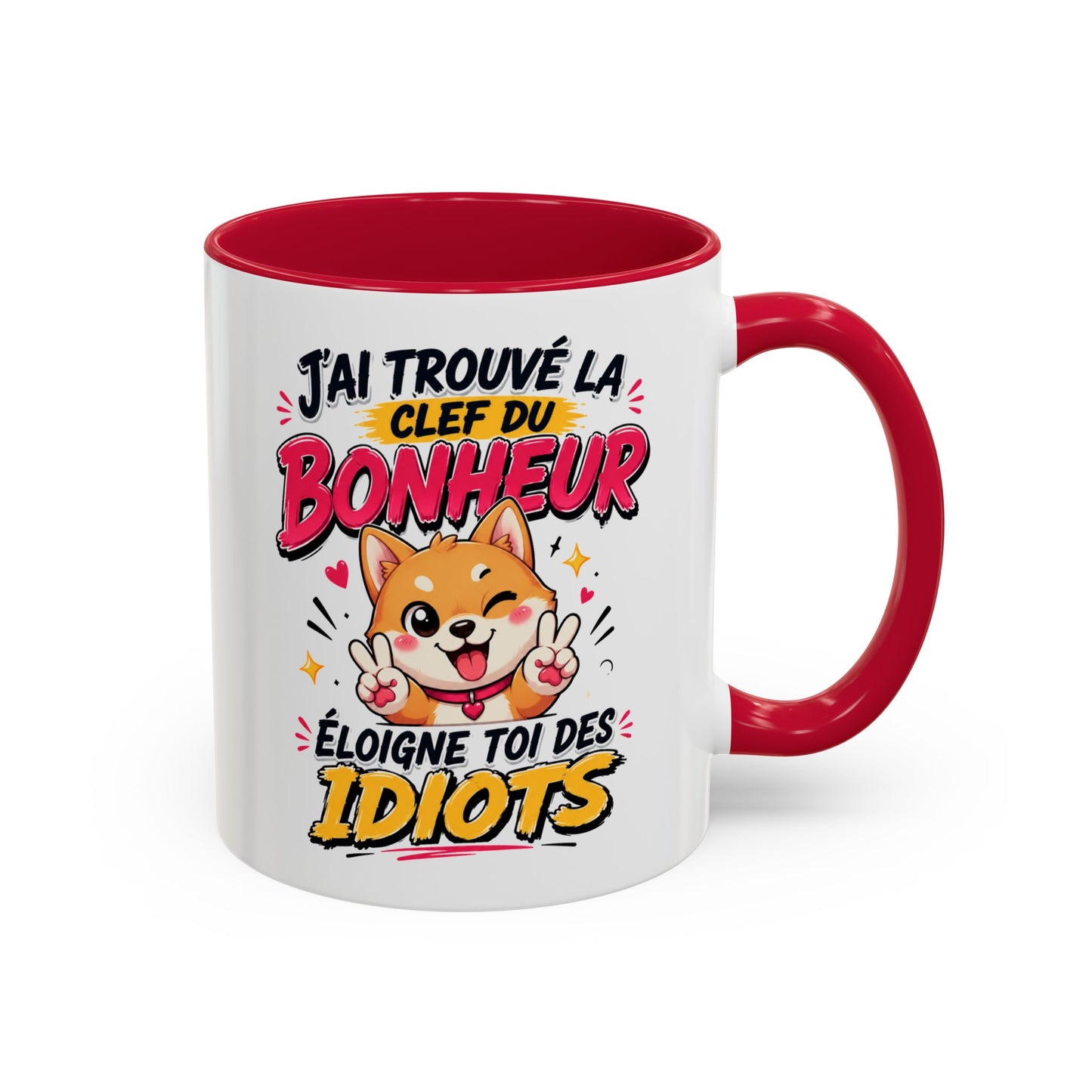Tasse J’Ai Trouvé La Clef Du Bonheur – Mug Chien Kawaii Humour – Cadeau Positif Original 325ml