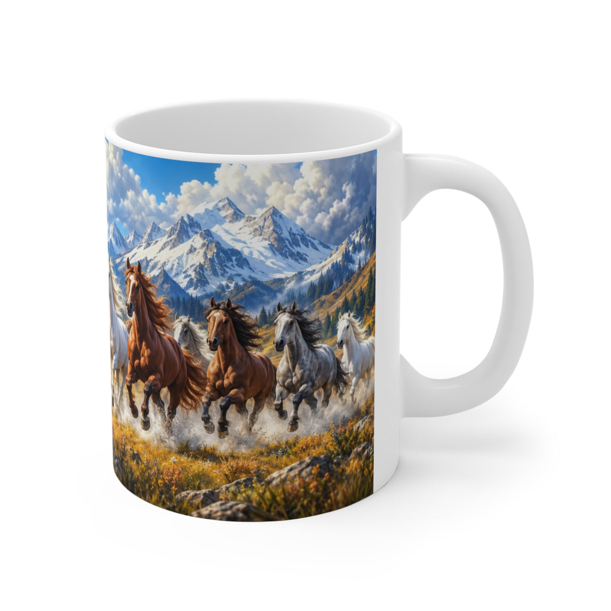 Mug Chevaux au Galop dans les Montagnes – Tasse Paysage Nature avec Troupeau de Chevaux – Cadeau Original Amoureux des Chevaux
