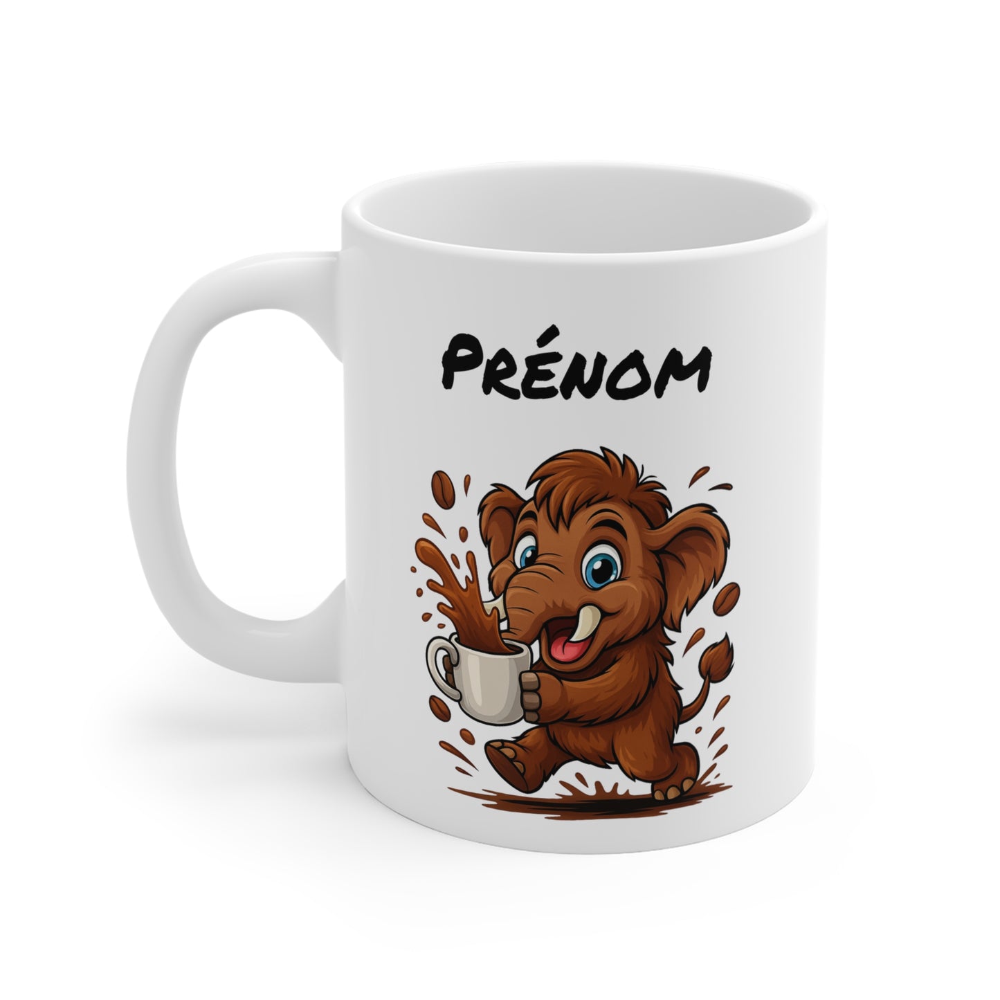 Tasse Personnalisable Mammouth Café – Mug Prénom Cartoon – Cadeau Original Amateur de Café 325ml