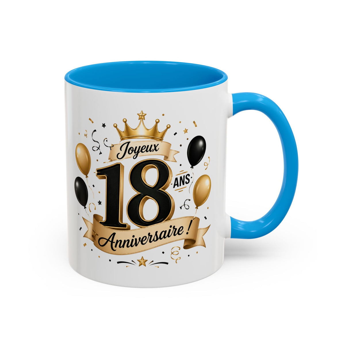 Mug Joyeux 18 Ans – Tasse Anniversaire 18 Ans – Cadeau Original pour Femme Homme – Idée Cadeau 18e Anniversaire Noir Bleu Rouge