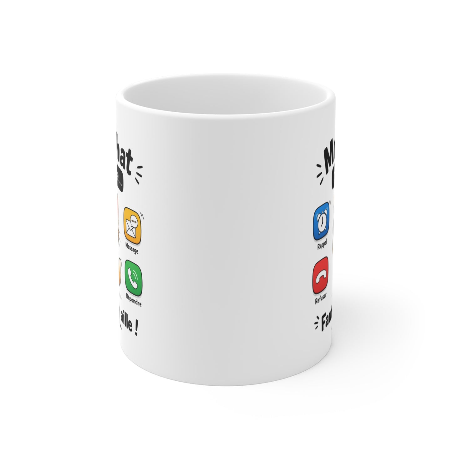 Tasse Mon Chat M’Appelle Faut Que J’y Aille – Mug Humour Chat Téléphone – Cadeau Homme Femme 325ml