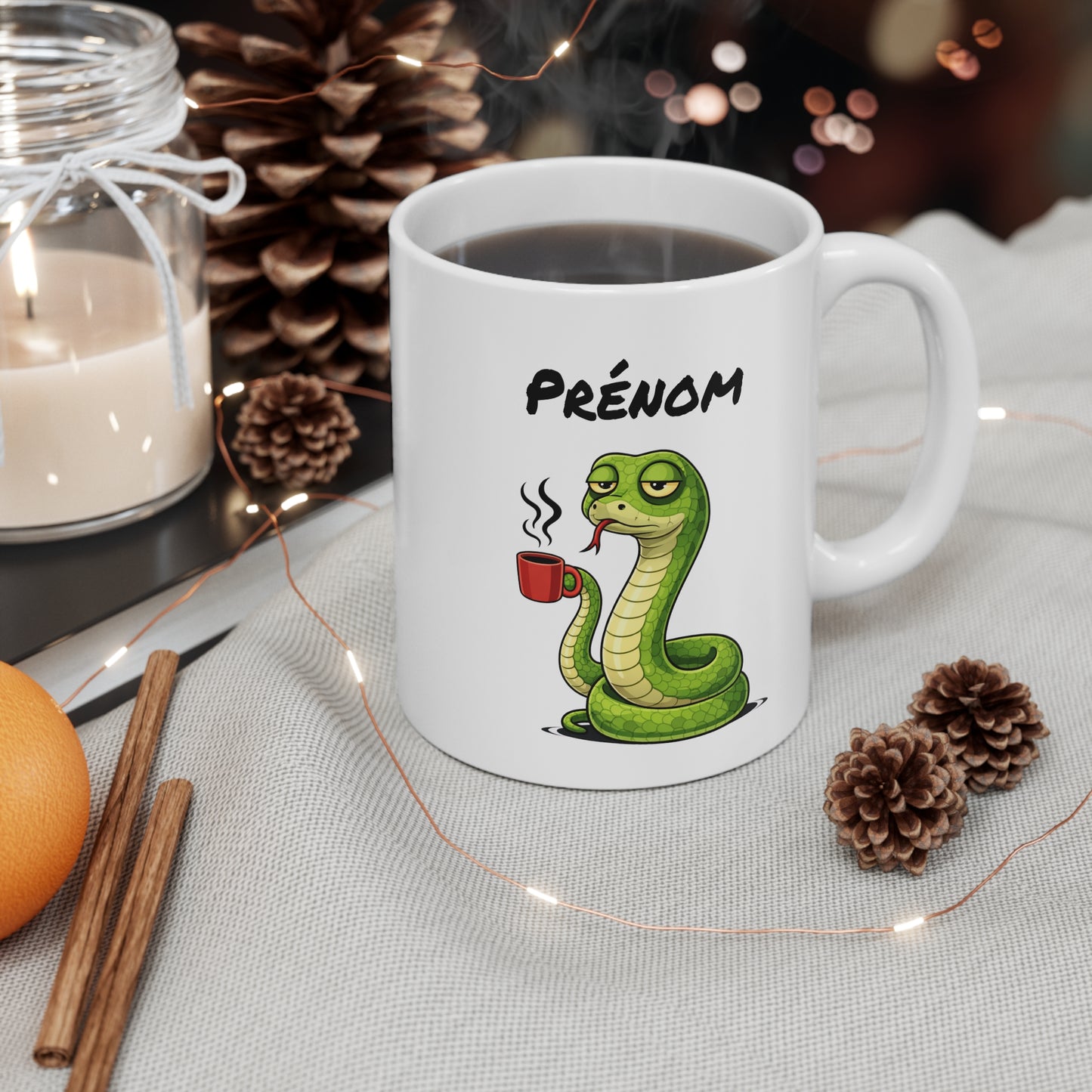 Tasse Serpent Fatigué avec Café – Mug Humour Reptile – Illustration Animal Mignon 325ml – Idée Cadeau Drôle