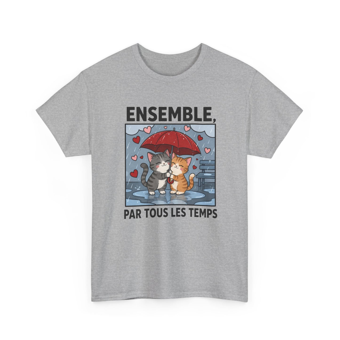 Tee-Shirt Chats Amoureux Sous La Pluie – Ensemble Par Tous Les Temps – Cadeau Couple Romantique Homme Femme Adulte