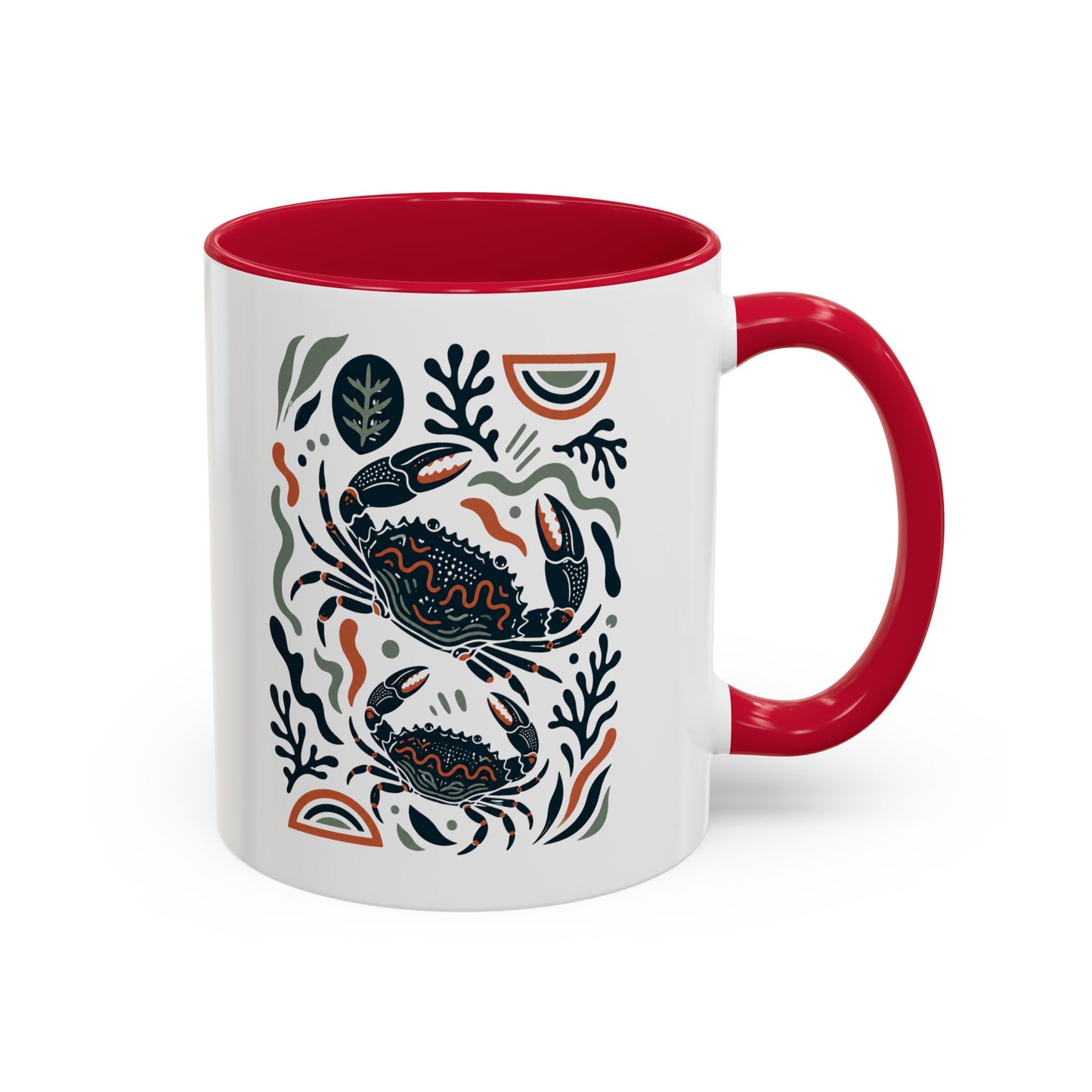 Mug Crabes Océan – Tasse Animaux Marins Illustration Abstraite – Décoration Mer et Fonds Marins – Cadeau Homme et Femme Noir Bleu Rouge