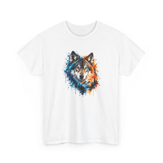 Tee Shirt Loup Coloré Homme Femme – T-Shirt Loup Montagne Forêt Style Aquarelle – Cadeau Amoureux des Loups et de la Nature