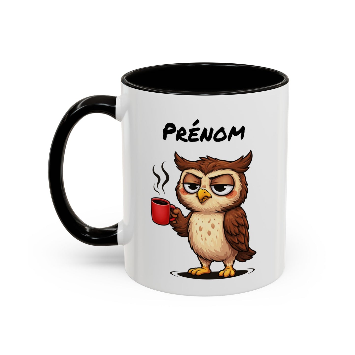 Mug Hibou Fatigué Personnalisable 325ml – Tasse Café Humour Animal Drôle Réveil Difficile Travail Bureau