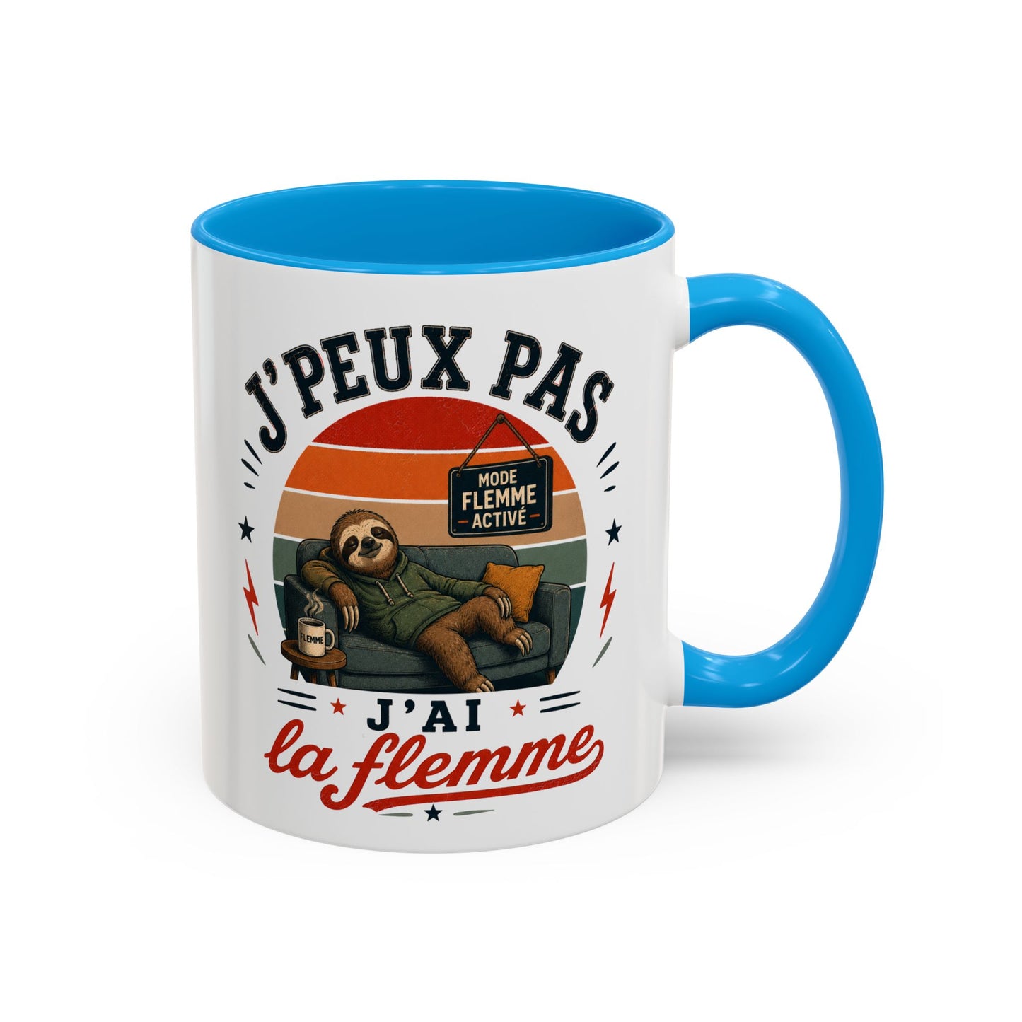 Tasse J’Peux Pas J’Ai La Flemme – Mug Humour Vintage avec Paresseux – Cadeau Drôle Homme Femme 325ml