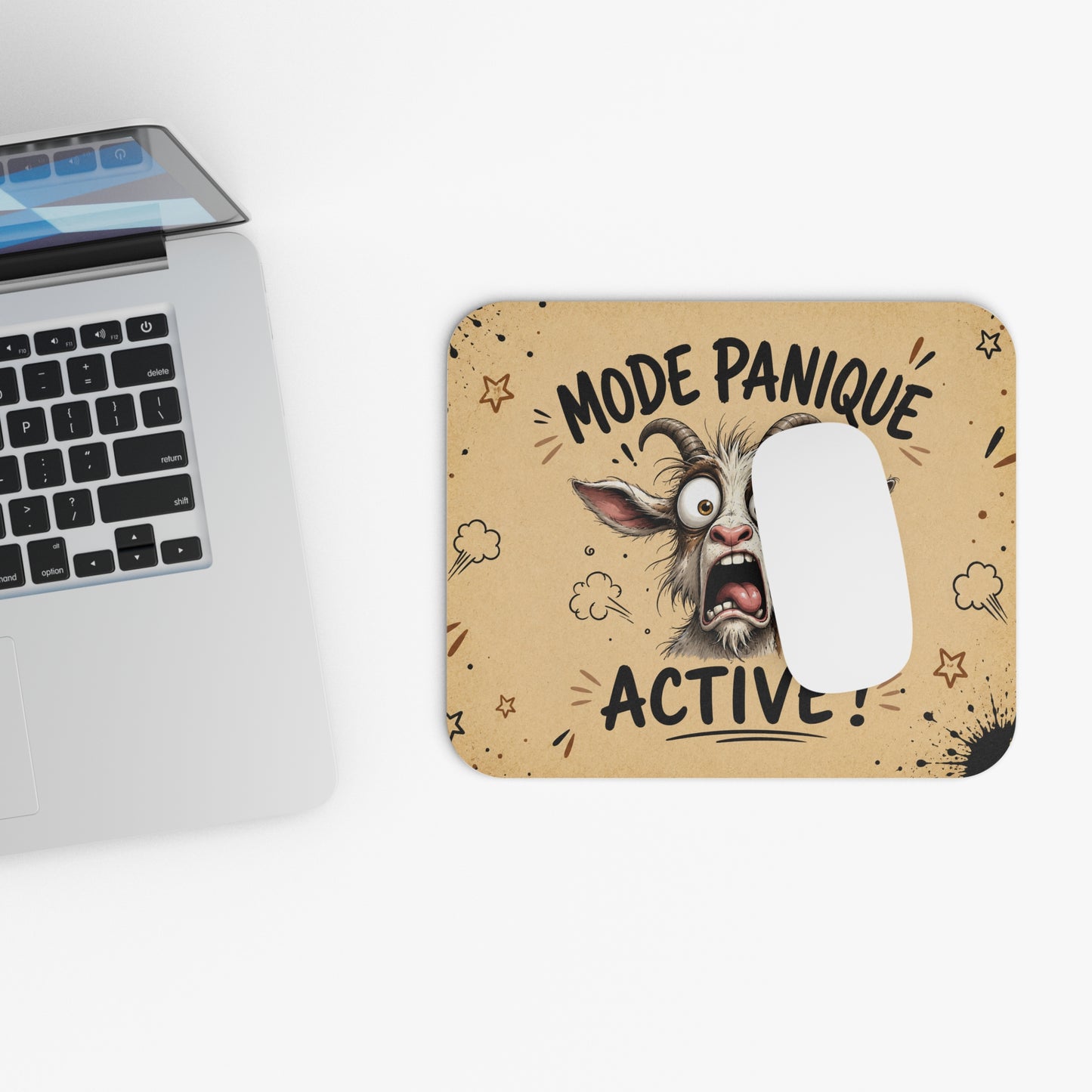 Tapis de Souris 22x18cm Mode Panique Activé – Chèvre Drôle et Déjantée – Cadeau Humour Bureau Homme et Femme