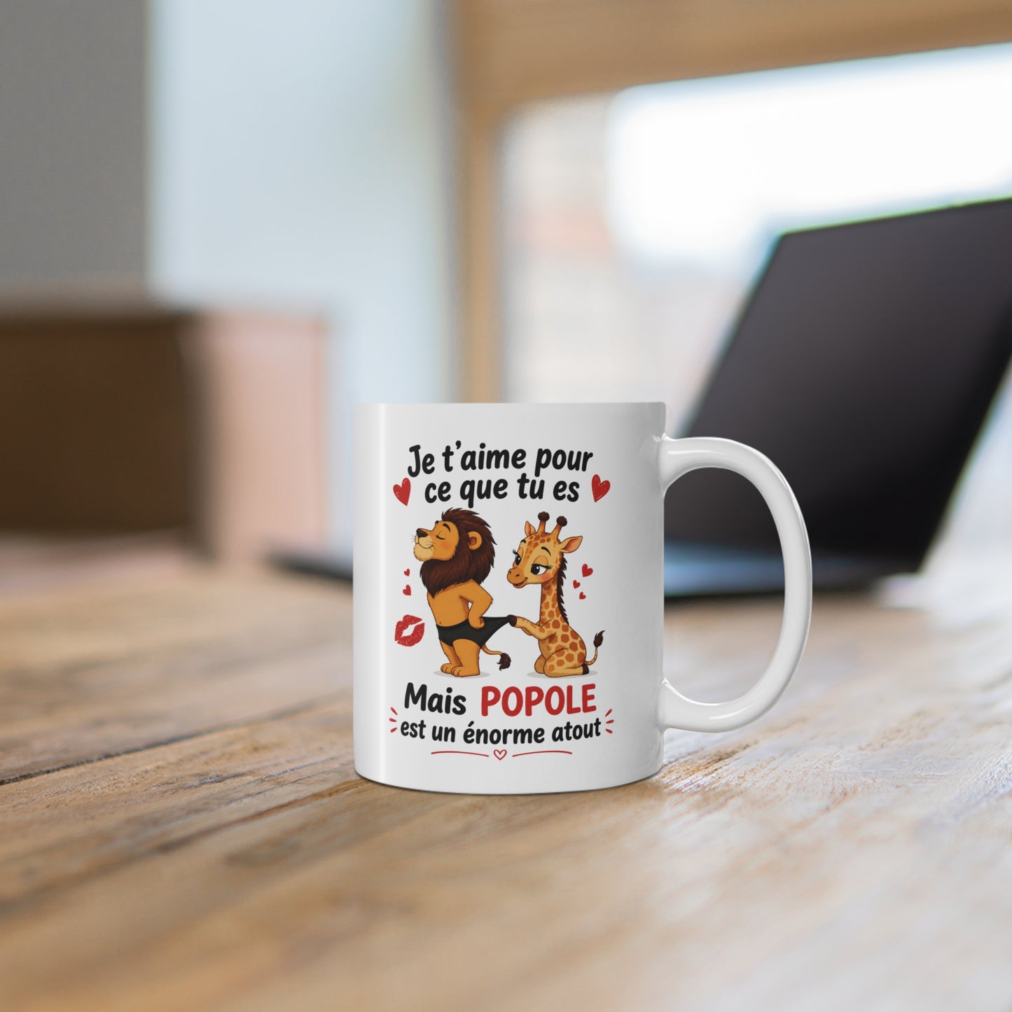 Tasse Couple Humour Lion Girafe – Mug Animaux Amoureux Romantique – Cadeau Couple Original 325ml