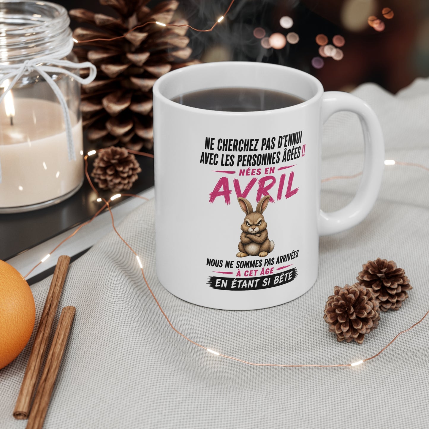 Tasse Retraite Avril Humour – Mug Personne Âgée Lapin Drôle – Cadeau Retraité 325ml