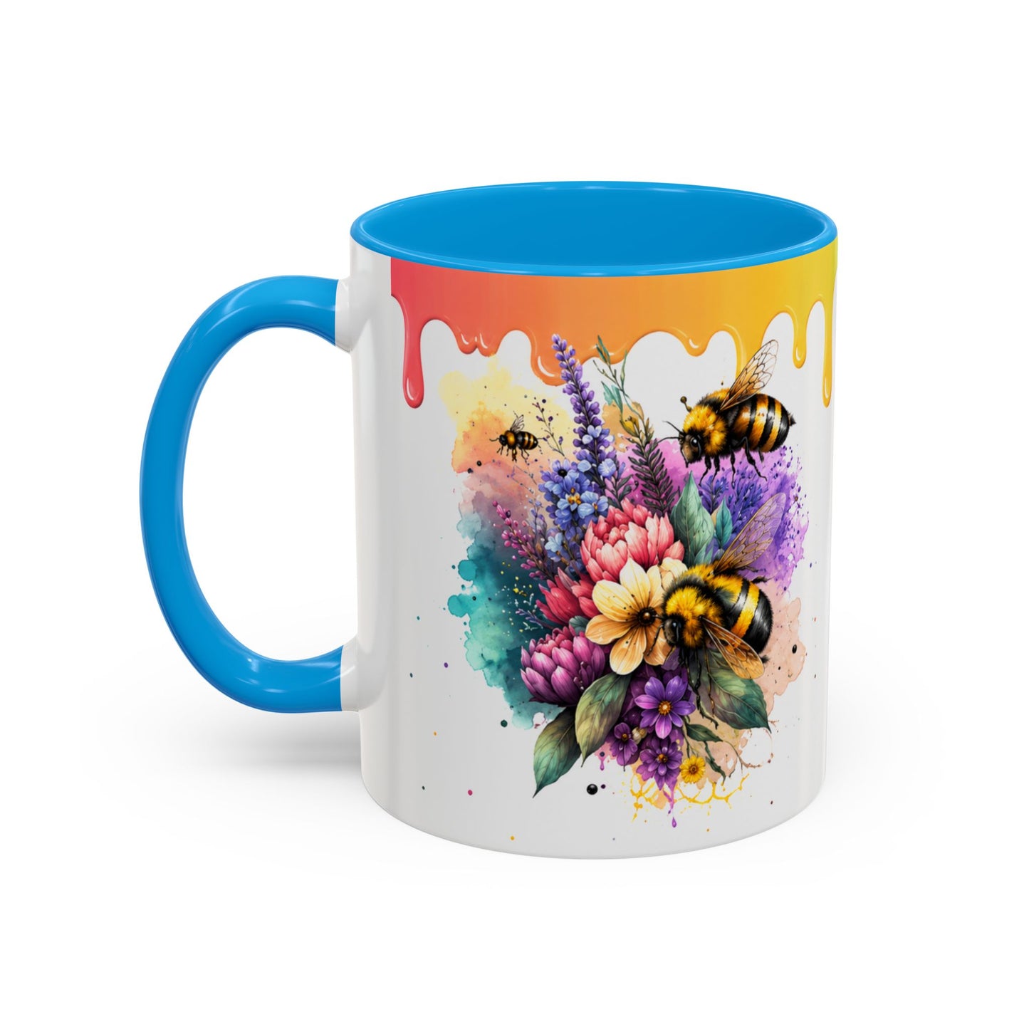 Tasse Abeilles Colorées – Mug Fleurs Aquarelle et Arc-en-Ciel – Cadeau Nature Femme Homme 325ml
