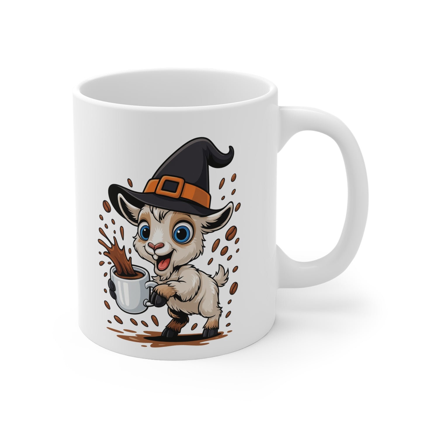 Mug Chèvre Sorcière Café – Tasse Céramique 325ml – Illustration Animalière Drôle Halloween