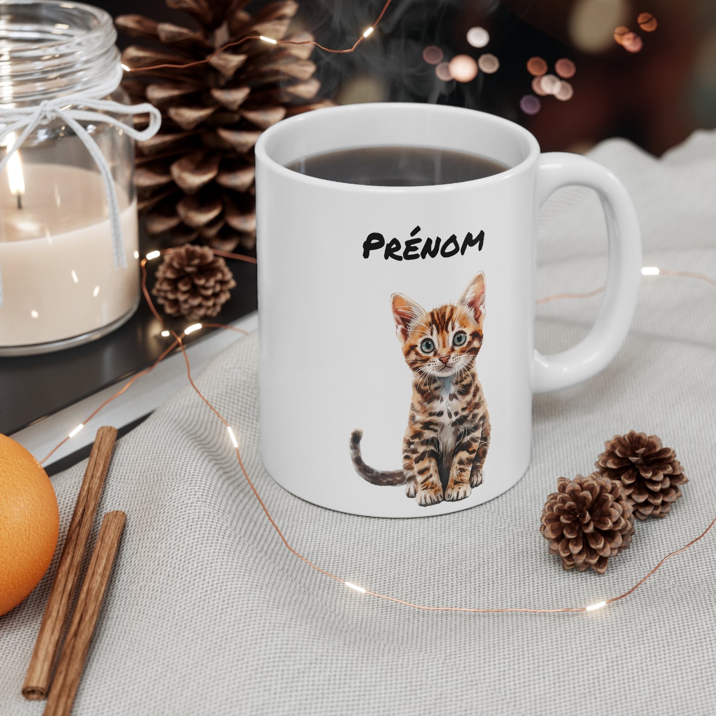 Tasse Personnalisable Chaton Tigré Aquarelle – Mug Céramique 325 ml – Cadeau avec Prénom