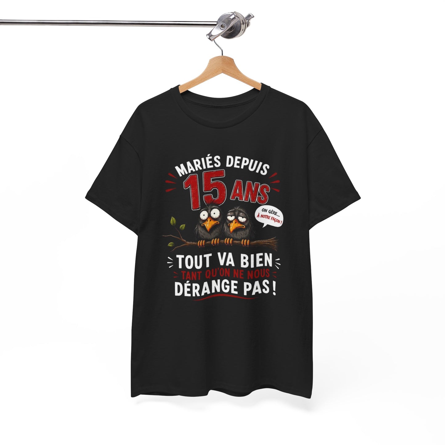 Tee-Shirt Homme Femme Mariés Depuis 15 Ans – Cadeau Anniversaire de Mariage Noces de Cristal – Humour Couple Original