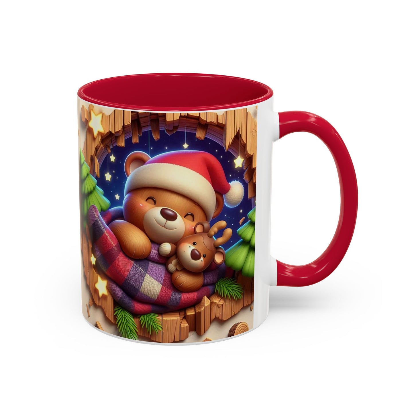 Mug Ours de Noël Kawaii – Tasse Ourson Adorable avec Bonnet de Noël, Plaid et Renne – Cadeau Hiver 325ml