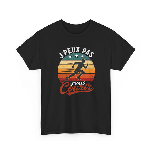 T-Shirt Running Homme Humour – J’Peux Pas J’Vais Courir – Tee Shirt Course à Pied Vintage Sport