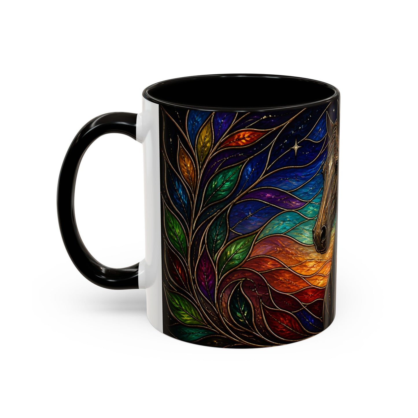 Tasse Cheval Style Vitrail – Mug Artistique Multicolore avec Lune et Cheval Élégant – Céramique 325ml