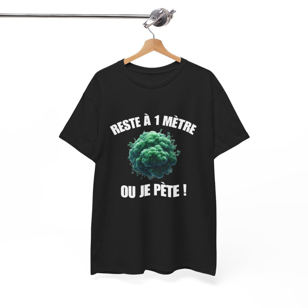 Tee-Shirt Noir Reste à un Mètre ou Je Pète  idée cadeau humour drôle amusant pour  Homme ou Femme