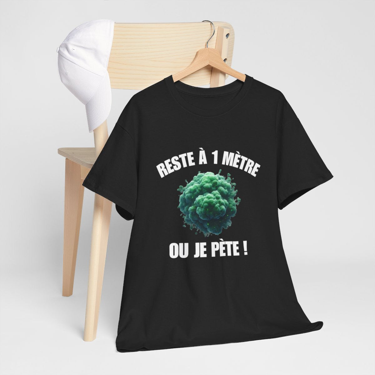 Tee-Shirt Noir Reste à un Mètre ou Je Pète  idée cadeau humour drôle amusant pour  Homme ou Femme