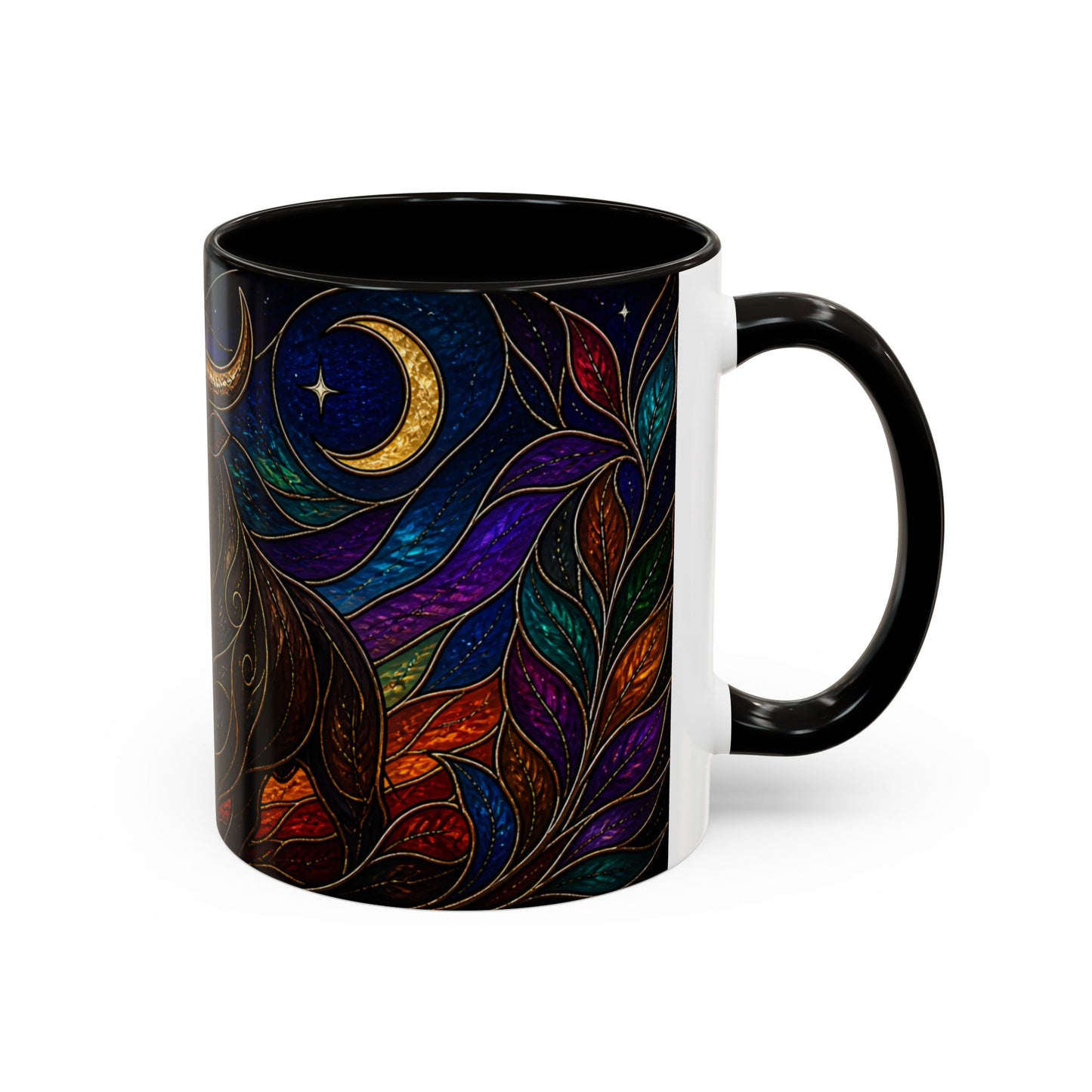 Tasse Taureau Style Vitrail – Mug Artistique Multicolore avec Lune et Taureau Mystique – Céramique 325ml