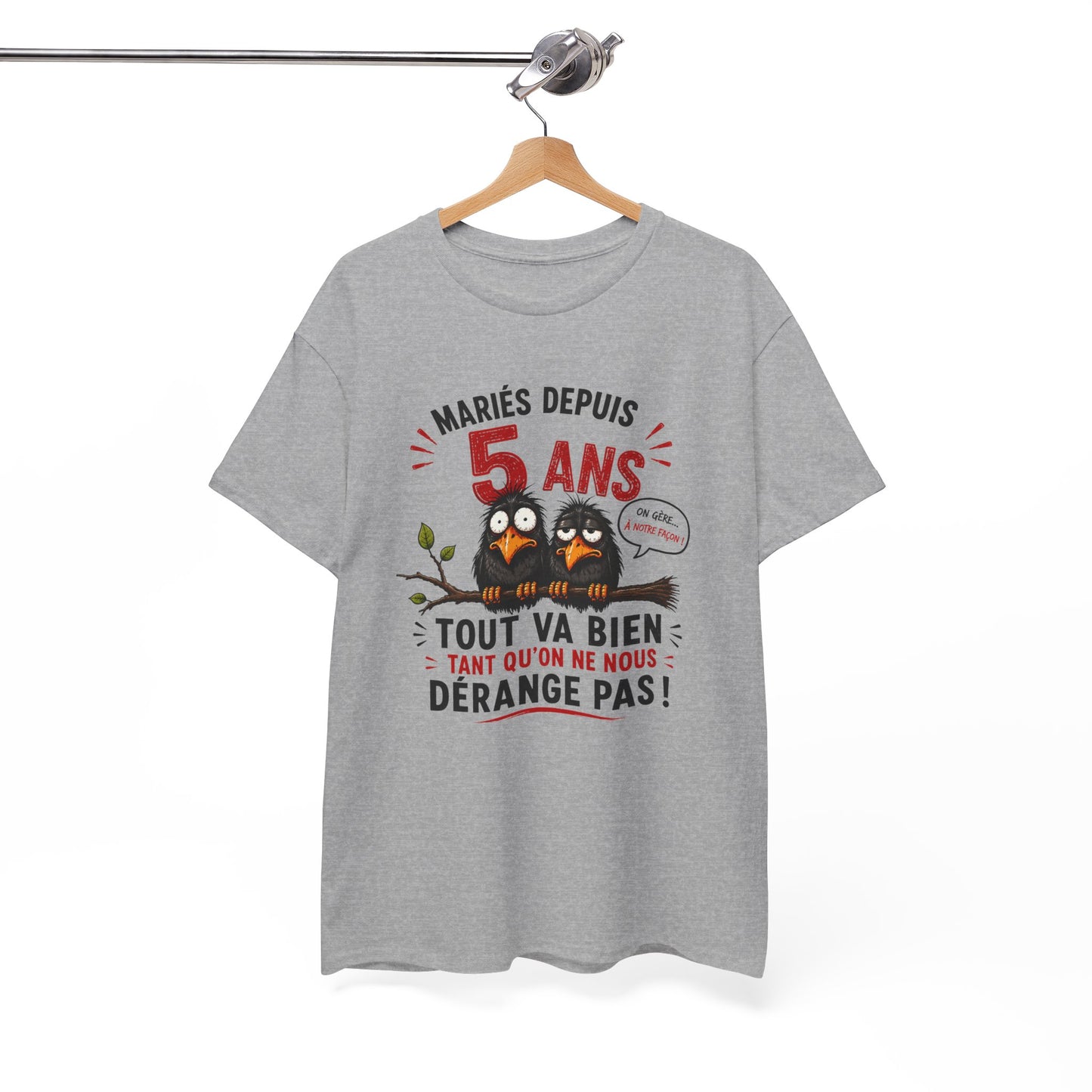 Tee-Shirt Homme Femme Mariés Depuis 5 Ans – Cadeau Anniversaire de Mariage Noces de Bois – Humour Couple Original