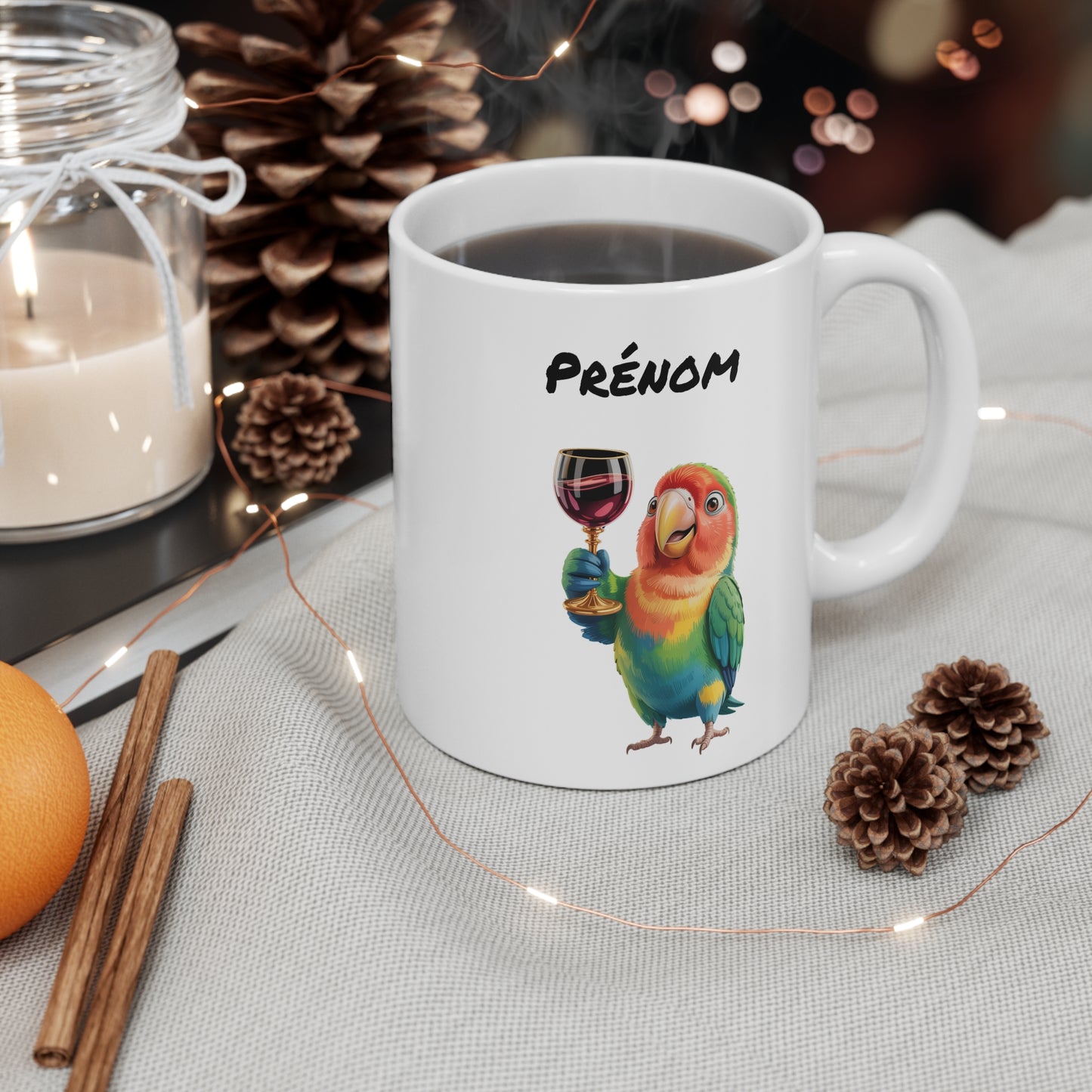 Tasse Personnalisable Perroquet et Verre de Vin – Mug Humour Tropical Coloré – Cadeau Original Amoureux du Vin 325ml