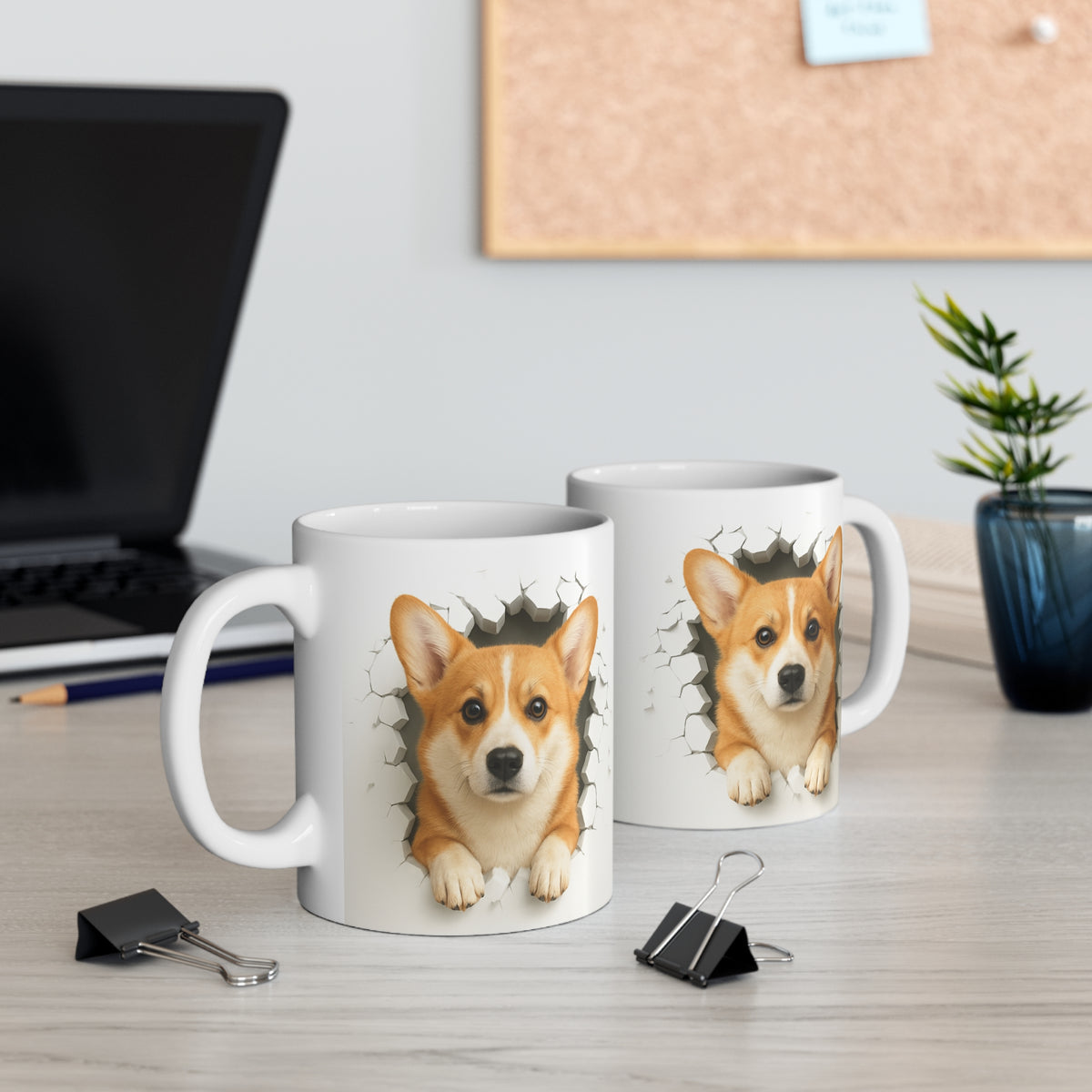 Mug Corgi Effet Mur Cassé – Tasse Chien 3D Trompe-l’œil – Cadeau Original Amoureux du Corgi