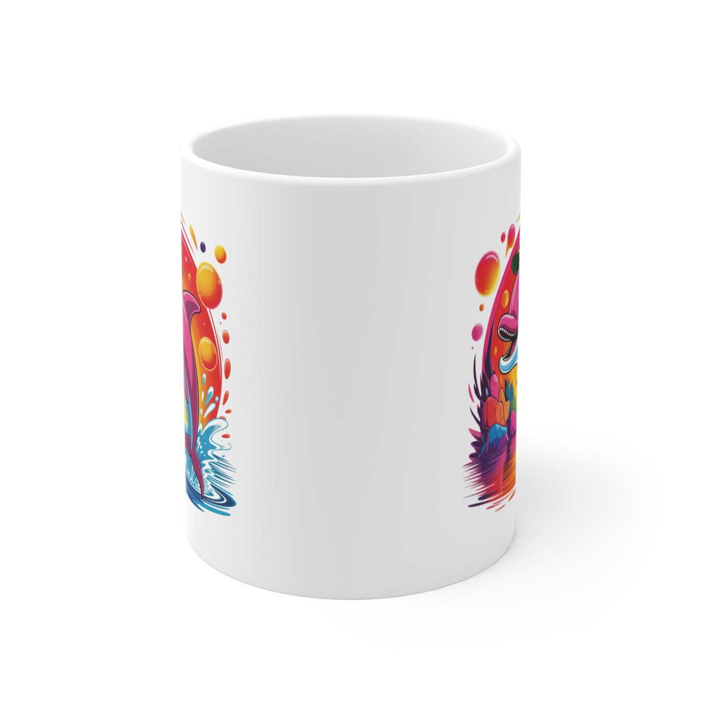 Mug Dauphin Rose Kawaii – Tasse Dauphin Tropical Arc-en-Ciel – Design Marin Coloré et Féérique – Cadeau Original pour Amoureux des Dauphins et de l’Océan – Céramique 325ml